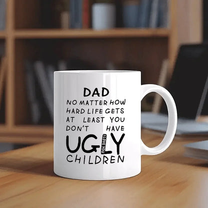 Insulated Ceramic Coffee Mug 10.8 fl oz (320 ml) - Funny 'Ugly Young Men' Quote - Gift for Dad from Daughter, Son or Wife - Hand Wash Only, Reusable