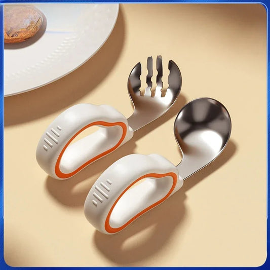 Baby Eating Training Set - Soft Silicone Spoon & Fork Cutlery, Toddler Feeding Utensils, Kids Fork Set, Children Tableware