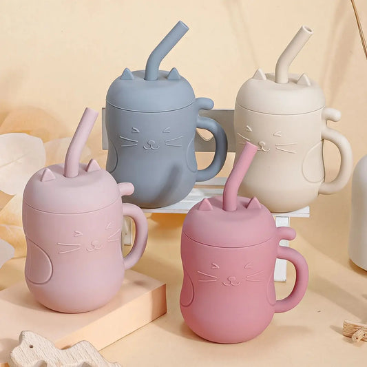 1pc Baby Silicone Straw Cup - BPA-Free, Portable Snack Container, Leakproof Kids Learning Drink Cup & Feeding Cup