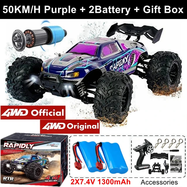 1:16 Brushless RC Drift Car with 80km/h Speed and LED Lights 4WD