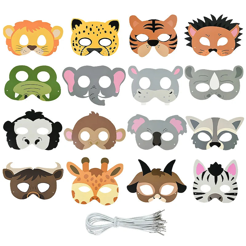 16-Pack Kids Jungle Animal Paper Masks - Safari Party Photo Props | Birthday & Baby Shower Decorations