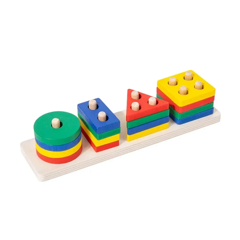 Educational Rainbow Tower Four Column Shape Twist Baby Toy
