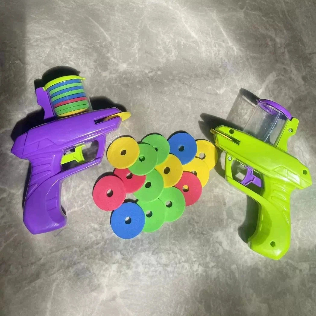 Kids Foam Disc Gun Toy – Flying Disc Shooting Launcher, Double Parent-Child Interactive Outdoor Game