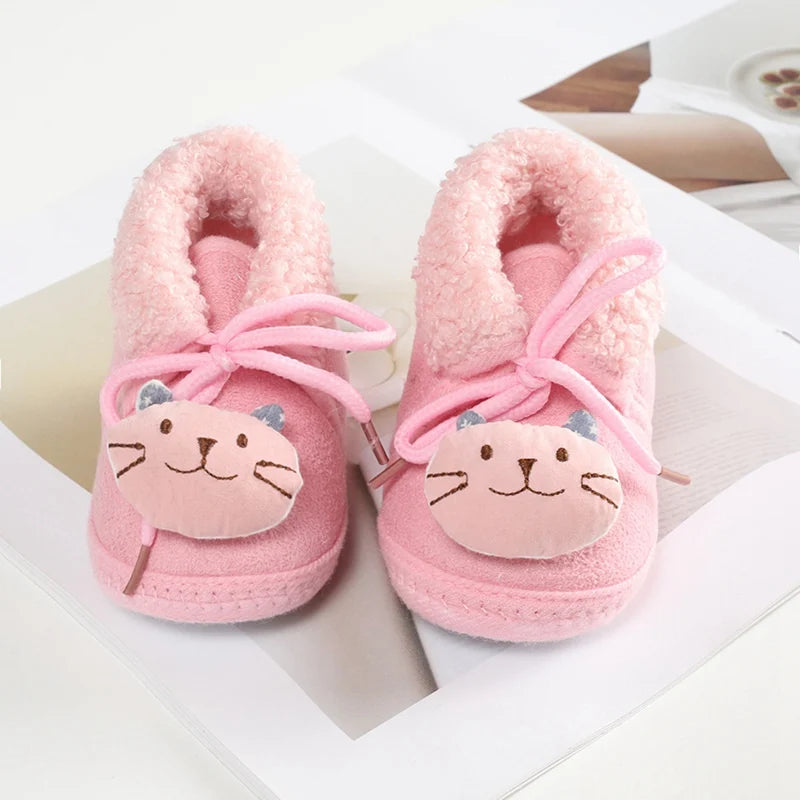 Jlong Winter Newborn Soft Sole First Walker Baby Shoes – Fur Warm Snow Boots for Girls (0-18 Months)