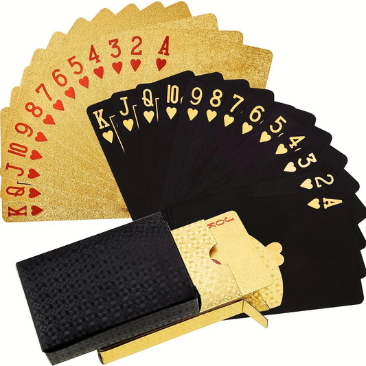 24K Gold Waterproof Playing Cards - Plastic Poker Deck, PET Table Game for Halloween & Christmas, Family Game Night Gift