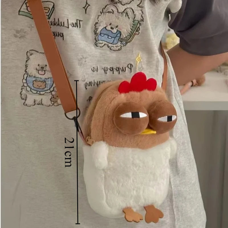 Fur Chicken Plush Bag – Ugly Hen Handbag with Funny Kawaii Chicken Pendant Keychain for Women