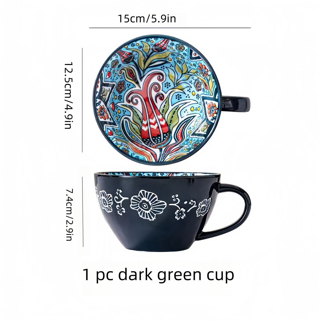Bohemian Morning Hand-Painted Ceramic Mug – 13.5 oz (400 ml) Porcelain Coffee & Tea Cup | Gift for Family, Friends, Teachers