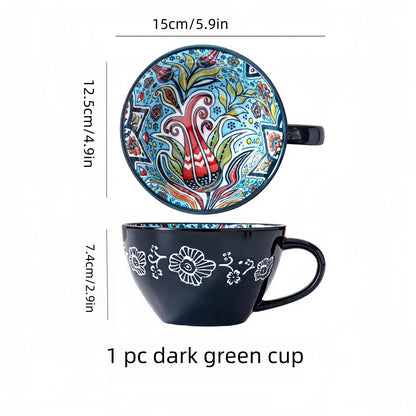 Bohemian Morning Hand-Painted Ceramic Mug – 13.5 oz (400 ml) Porcelain Coffee & Tea Cup | Gift for Family, Friends, Teachers