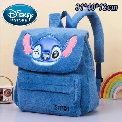 Disney Plush Backpack – Blue Stitch Large Capacity Cartoon School Bag for Kids