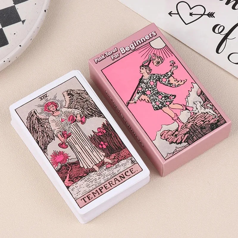 Pink Rider Waite Tarot Card Deck - Set for Beginners, Divination & Prophecy, Family Party & Fortune Telling Game