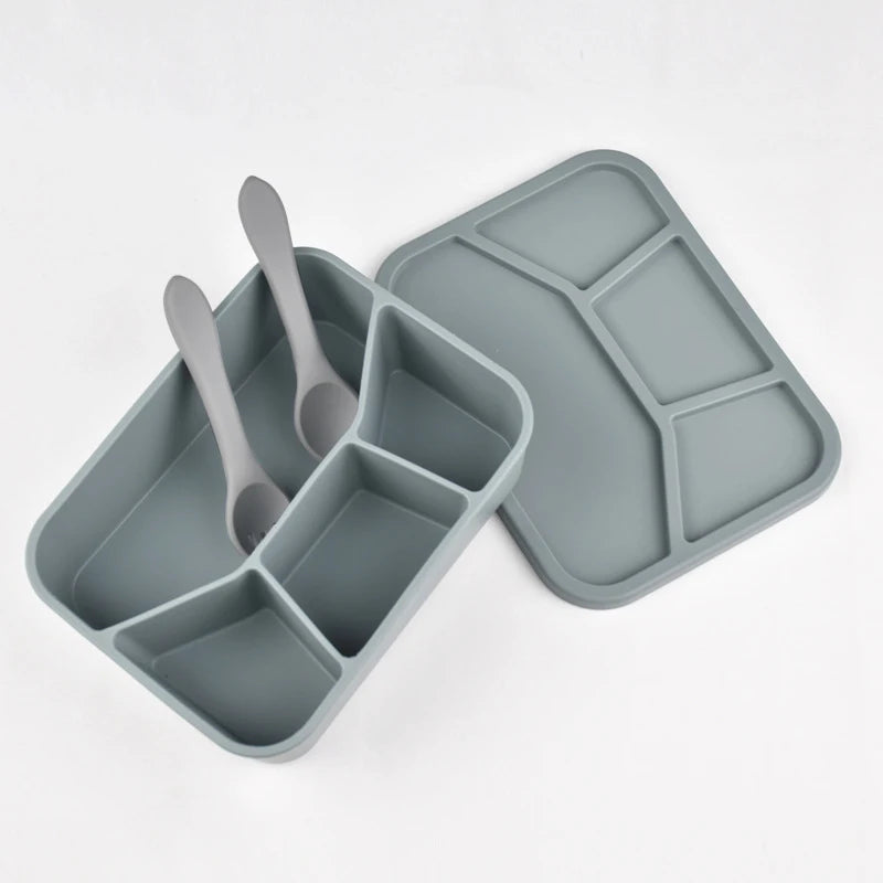 Silicone Lunch Box with Cover, Fork & Spoon – Reusable Fresh-Keeping Food Containers, Fruit Snack Bento Box, Picnic Case