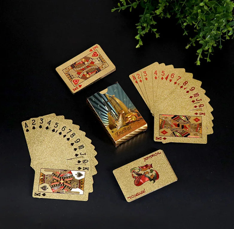 24K Gold Waterproof Playing Cards - Plastic Poker Deck, PET Table Game for Halloween & Christmas, Family Game Night Gift