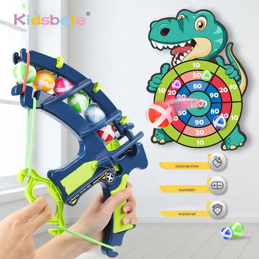 Dinosaur Sticky Ball Bow & Dartboard Set – Elephant Target Educational Slingshot Arrow Toy for Kids Outdoor Games