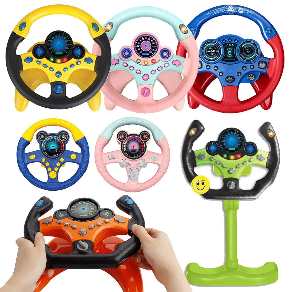 Electric Simulated Driving Steering Controller Portable Wheel Copilot Toy with Light and Sound Educational Gift for Kids