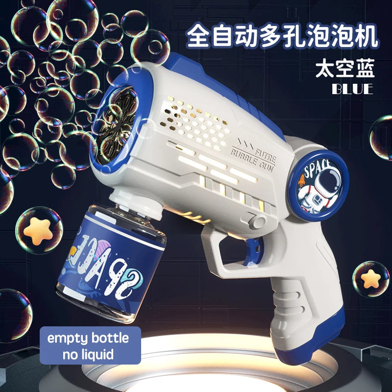 Dinosaur Bubble Machine — Automatic Battery-Powered Bubble Gun for Kids, LED Lights, 360° Rotating, Portable