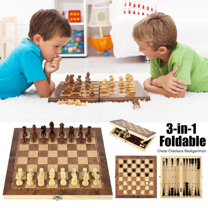 Magnetic Wooden Folding Chess Set with Felted 24 cm x 12 cm (9.45 in x 4.72 in) Game Board Interior Storage Adult and Kids Family Gift