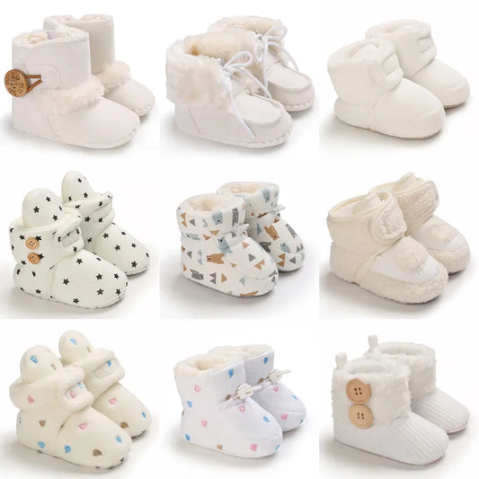 2022 Baby Autumn Winter Boots, Baby Girl Boys Winter Warm Shoes, Solid Fashion Toddler Fuzzy Balls First Walkers Kid Shoes 0-18M