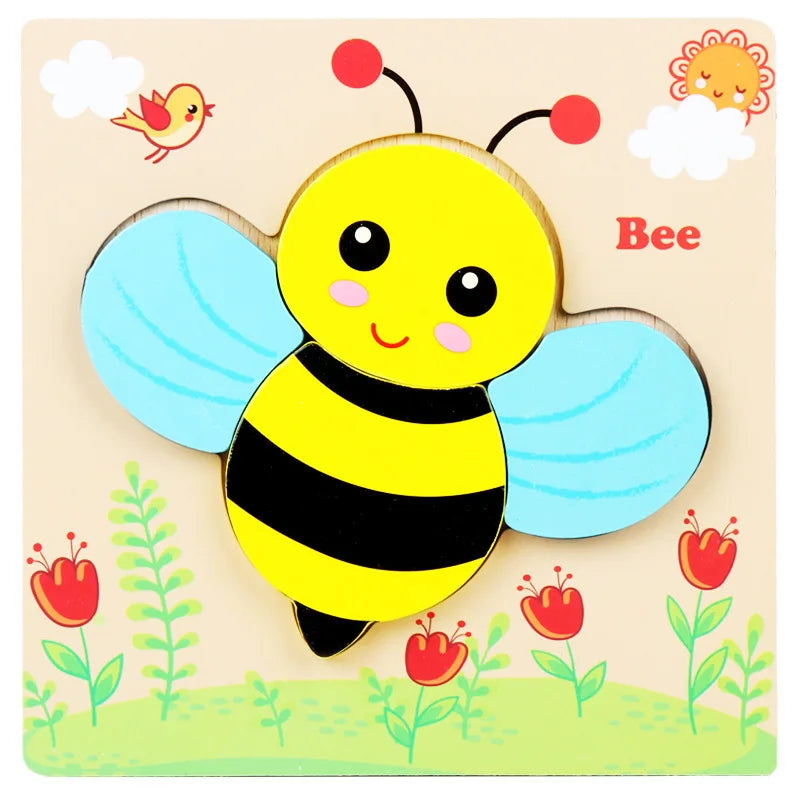 3D Puzzle Cartoon Animals – Montessori Wooden Block Toy, Educational Learning Game for Babies, Colorful Cognitive Intelligence Gift