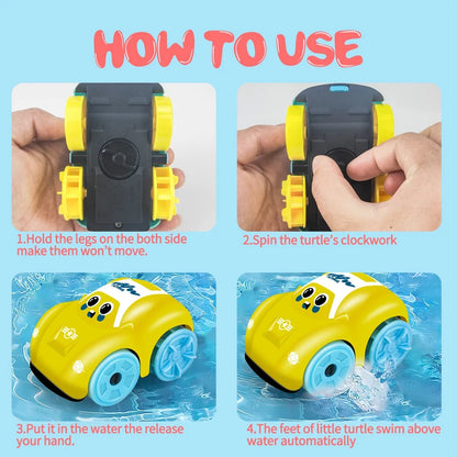 Children’s Clockwork Bath Toy – Floating ABS Cartoon Amphibious Car