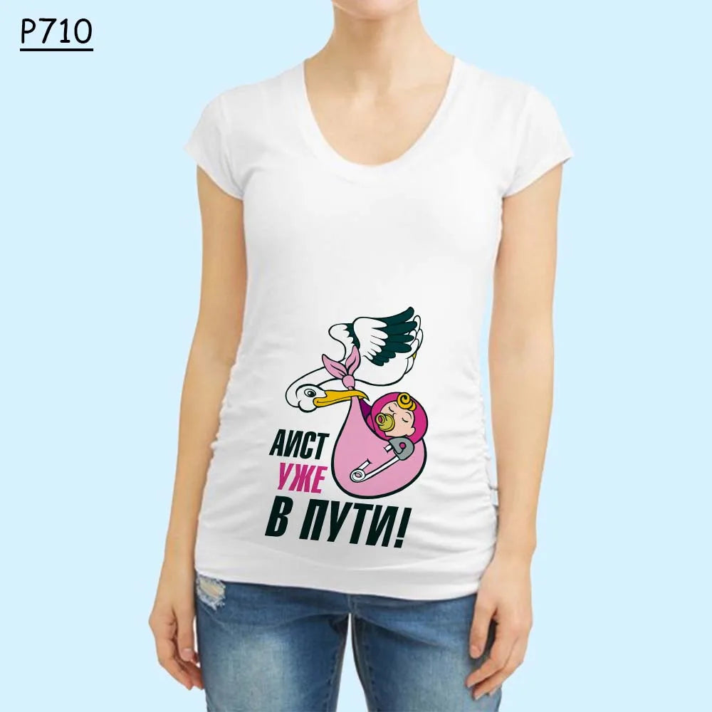 Cute Pregnant Women Maternity Clothes Baby Print Funny T-shirt - Summer Maternity Top, Pregnancy Announcement New Baby Tee