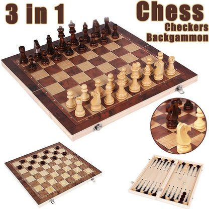 Magnetic Wooden Folding Chess Set with Felted 24 cm x 12 cm (9.45 in x 4.72 in) Game Board Interior Storage Adult and Kids Family Gift