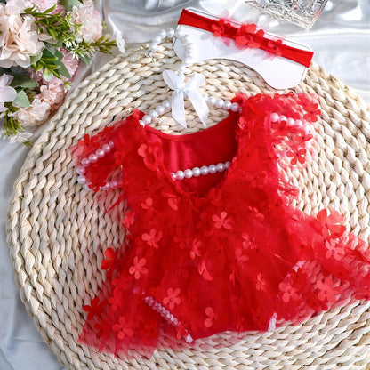 Ylsteed 2-Piece Newborn Girl Photography Outfit – Embroidered Flower Romper with Headband for Baby Photo Shoots