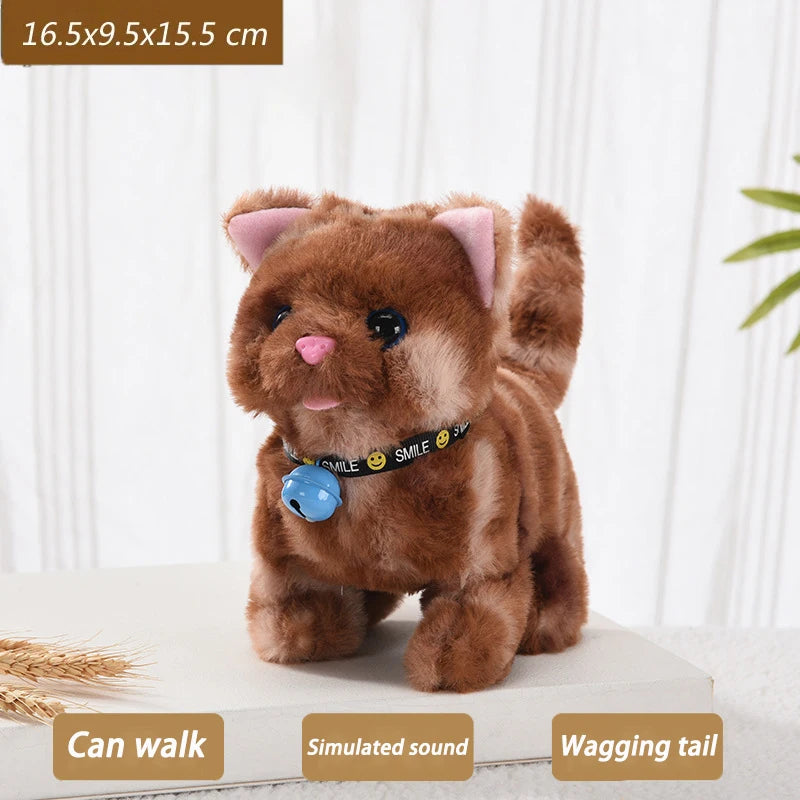 New Walking Kitty Plush Toy, Electric Interactive Meowing Cat with Wagging Tail and Nodding Head, Stuffed Animal Pet Toy Gift for Kids