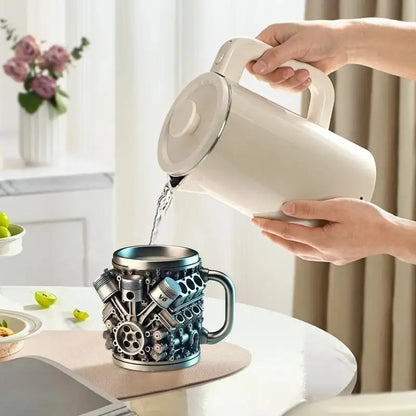 Handmade 3D V8 Engine Tankard — Resin & Stainless Steel Coffee & Beer Mug for Home, Office, Garage