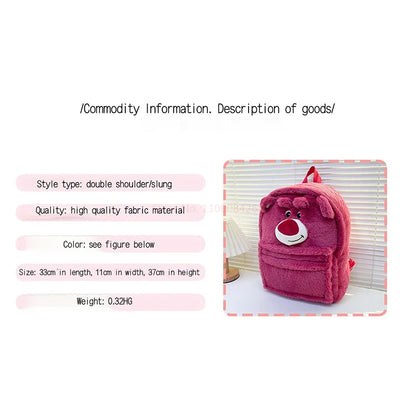 Disney Lotso and Alien Plush Backpack – Funny Cartoon Large Capacity Soft School Bag for Girls