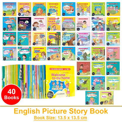 Kids English Word Learning Book Set – 40 Pocket Books for Early Reading and Montessori Teaching Aids