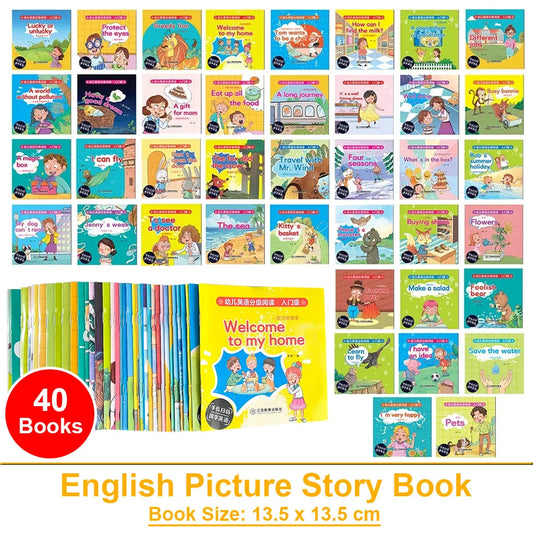 Kids English Word Learning Book Set – 40 Pocket Books for Early Reading and Montessori Teaching Aids