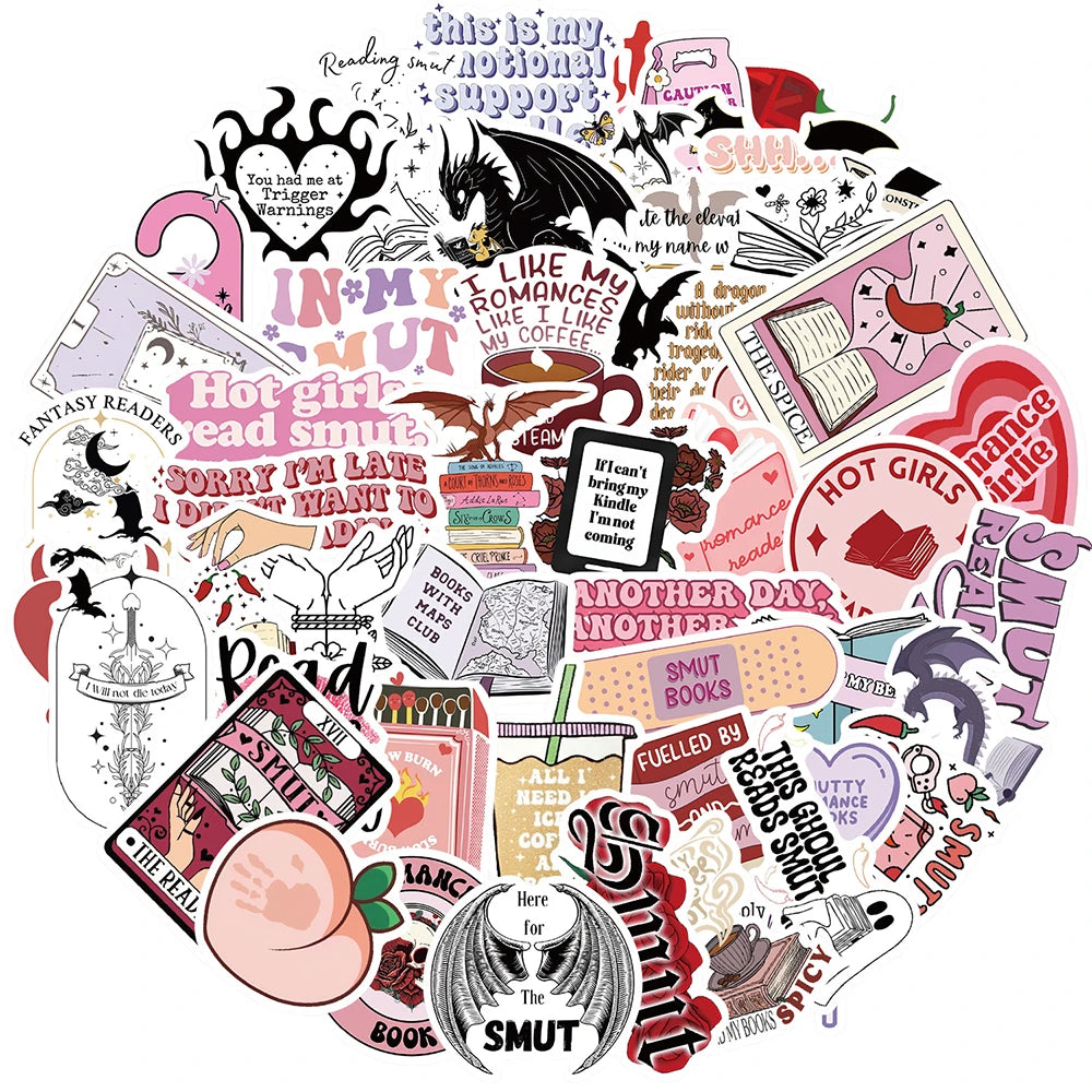 10/30/52pcs Cute Bookish Reading Stickers – Waterproof Graffiti Decals for Notebooks, Guitars, and Luggage