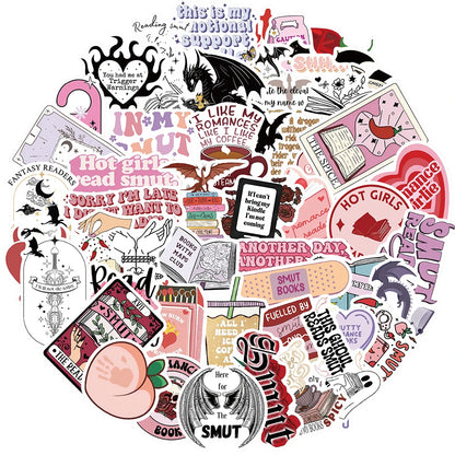 10/30/52pcs Cute Bookish Reading Stickers – Waterproof Graffiti Decals for Notebooks, Guitars, and Luggage