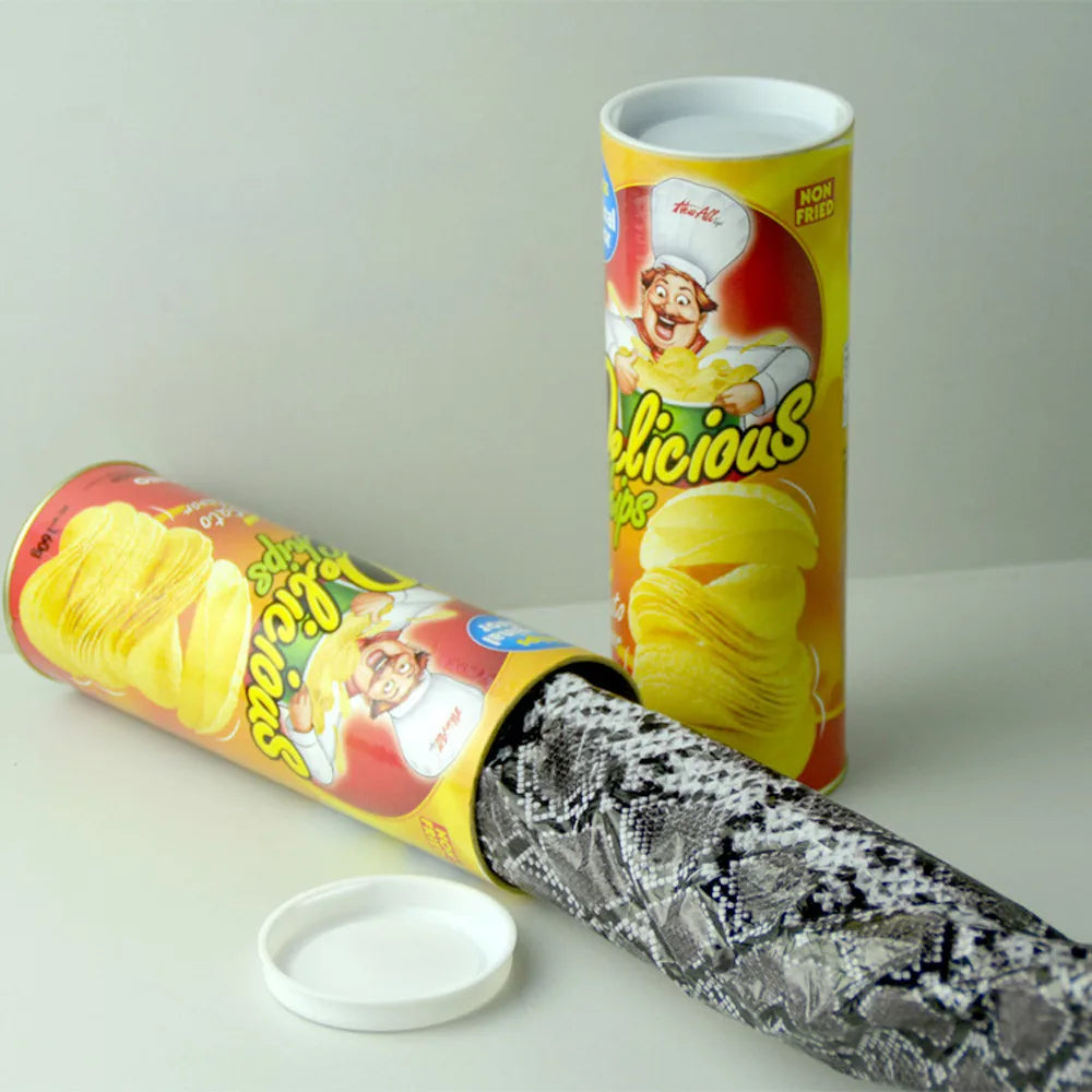 Jumping Spring Snake Gag in Potato Chip Can — 51 in (130 cm) Prank Toy, 1-Pack for Halloween & April Fools