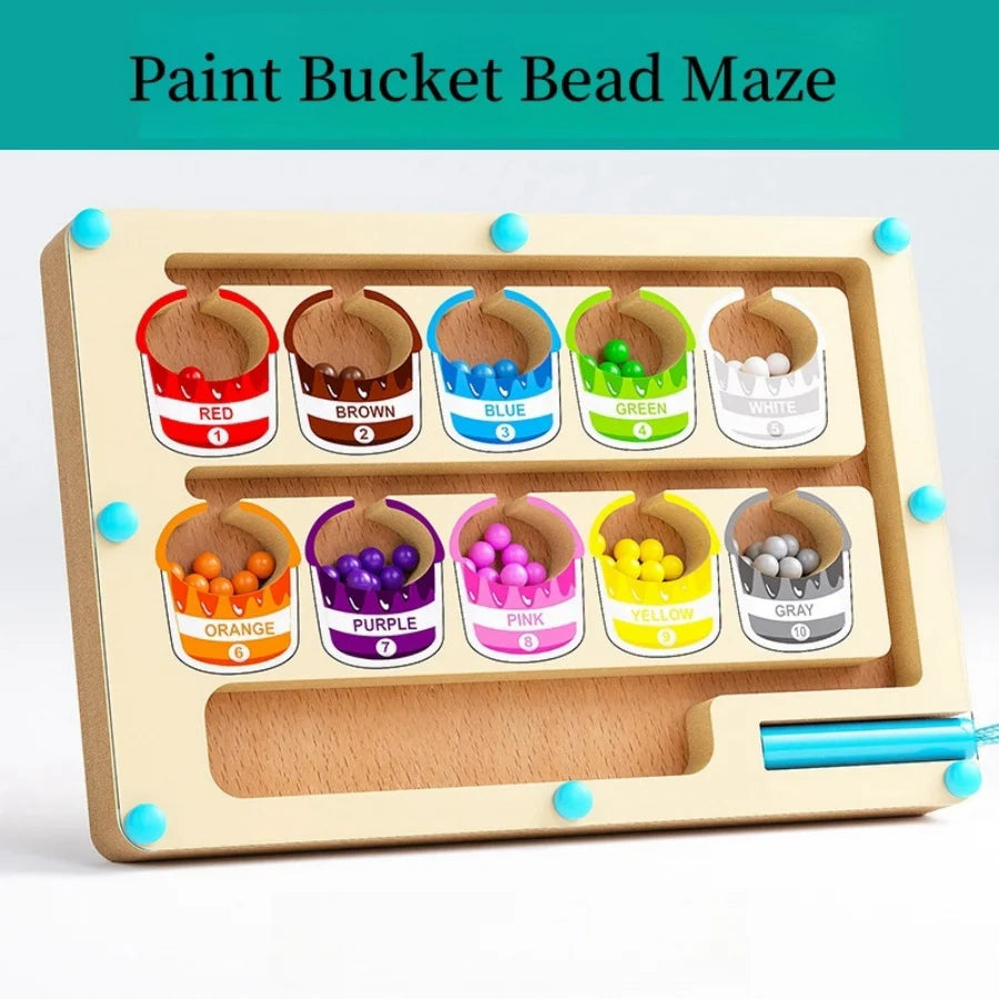 Montessori Magnetic Color and Number Sorting Maze – Wooden Puzzle Activity Board for Fine Motor Skills, Educational Toy for Toddlers Boys and Girls