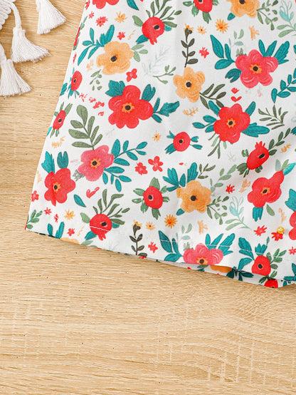 Girls’ Summer Floral Zipper Jumpsuit – Round Neck Romper for 2-6 Year Olds (Fashionable, Lightweight)