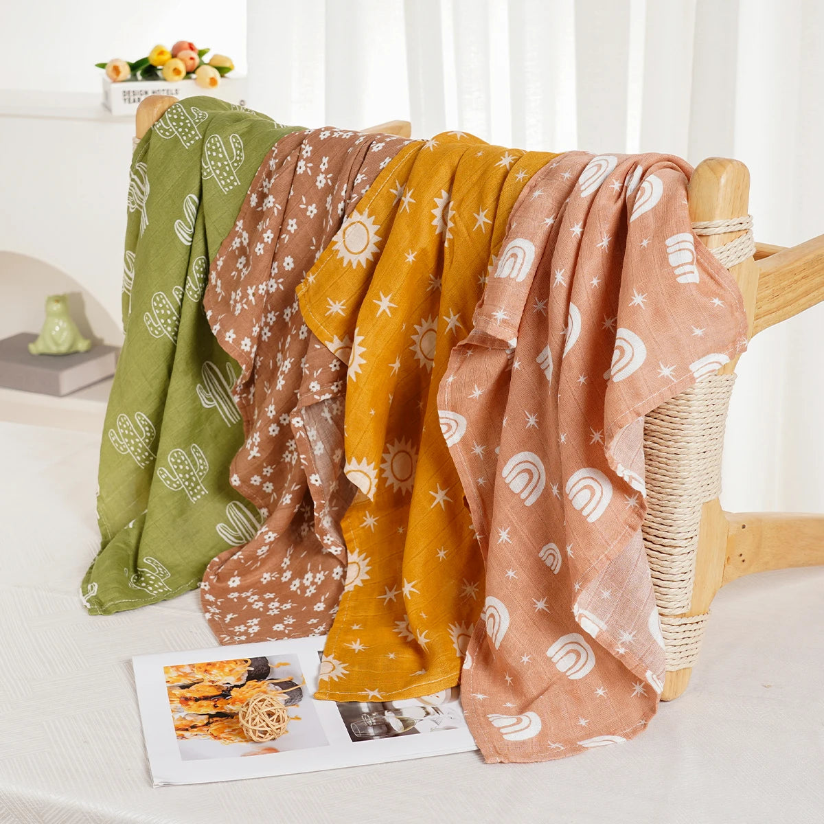 Elinfant 4-Piece Set – Soft Muslin Baby Burp Cloths & Drool Bibs, 60x60cm Comfortable Baby Scarf Blanket - Kidzy Market