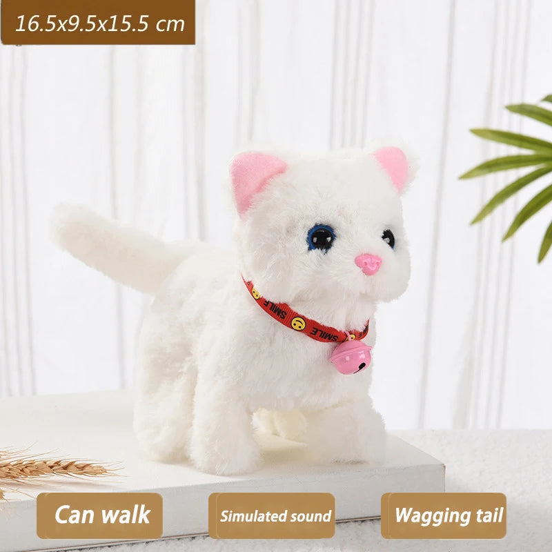 New Walking Kitty Plush Toy, Electric Interactive Meowing Cat with Wagging Tail and Nodding Head, Stuffed Animal Pet Toy Gift for Kids