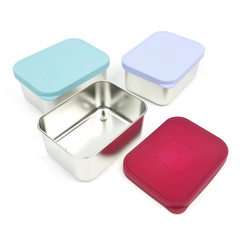 1000ml (33.8oz) BPA-Free Snack Food Container for Kids - Stainless Steel Bento Box with Silicone Lid, School Lunch Box