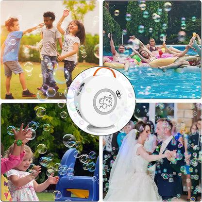 Automatic Bubble Machine — 360° Rotating Portable Bubble Blower, Battery-Powered Bubble Maker for Outdoor Parties & Weddings