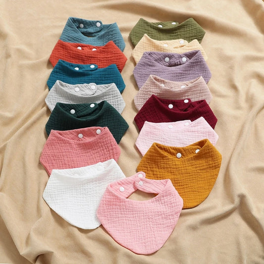 Organic Cotton Baby Bibs | Muslin Scarf Bandana Burp Cloth for Boys & Girls | Absorbent Triangle Gauze Feeding Bibs - Kidzy Market