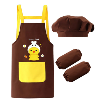 Kids Waterproof Apron Set for Cooking, Baking & Drawing | Includes Chef Hat, Arm Sleeves & Cover Bib - Perfect Cosplay & Artist Costume - Kidzy Market