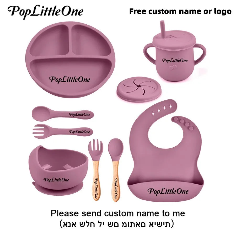 Personalized Cartoon Baby Plate – Silicone Tableware with Sucker Bowl, Food Tray, Sippy Cup, and Spoon – Baby Feeding Accessories