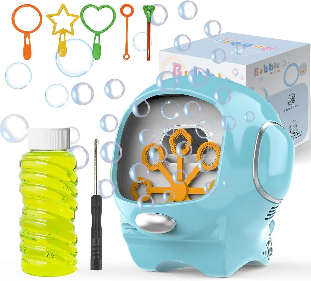 Automatic Cartoon Bubble Machine - Handheld Battery-Powered Bubble Blower with Bubble Solution & 5 Wands, Fun Party Gift for Kids, Weddings & Christmas