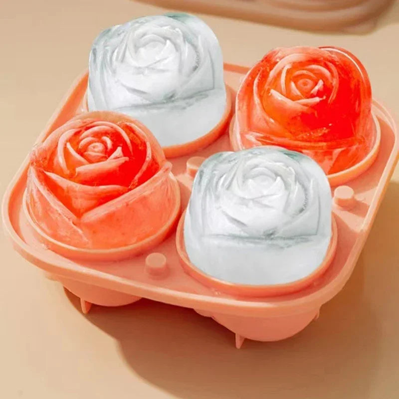 3D Silicone Rose Ice Mold Tray - 4-Cavity Flower Ice Cube Maker