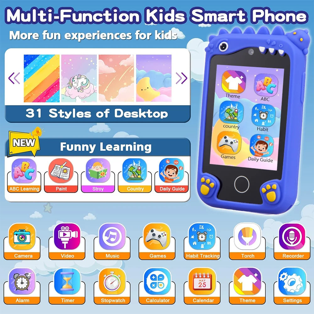 Children's Smart Phone Toy with 2.8-Inch Touchscreen, Digital Camera, and Music Player