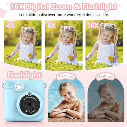 Portable Instant Print Kids Camera with 1080P HD Video, 3 Photo Paper Rolls, and 32GB Memory Card