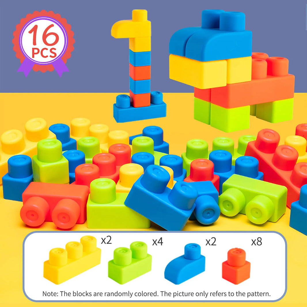 Soft Rubber Large Particle Blocks – Puzzle Assembly Toy for 1-Year-Old Boys and Girls, Brain Development Toy