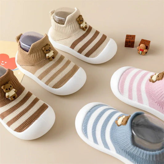 Baby Toddler Shoes Soft Sole Children's Shoes Breathable Cartoon Non-Slip Anti-Fall Striped Cute New Baby Shoes