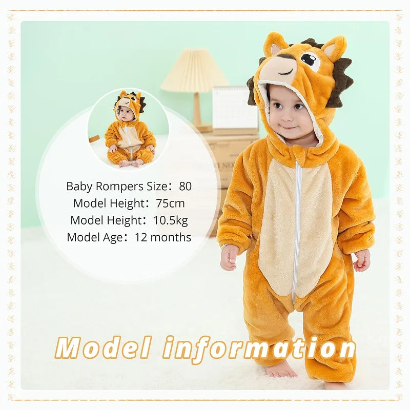 MICHLEY Halloween Dinosaur Baby Romper – Hooded Flannel Jumpsuit for Toddlers & Infants, Winter Costume Bodysuit for Kids